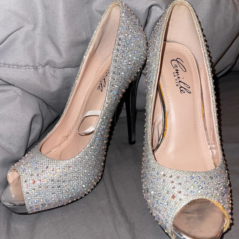 Camille La Vie Silver Glitter and Rhinestone Heels